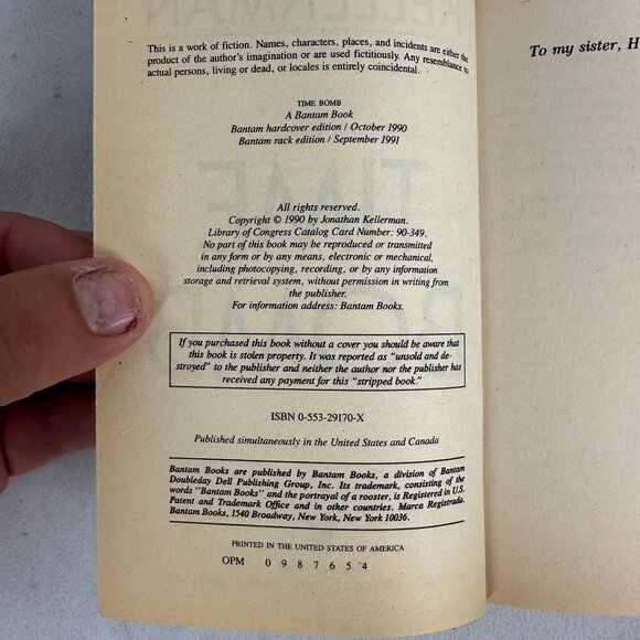Jonathan Kellerman Time Bomb Paperback 1991 Alex Delaware Mystery Thriller Novel - Picture 3 of 3